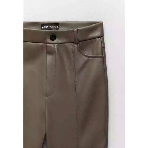 ✨ZARA Faux Leather Legging in Light Brown Sz Large✨ - Picture 7 of 12